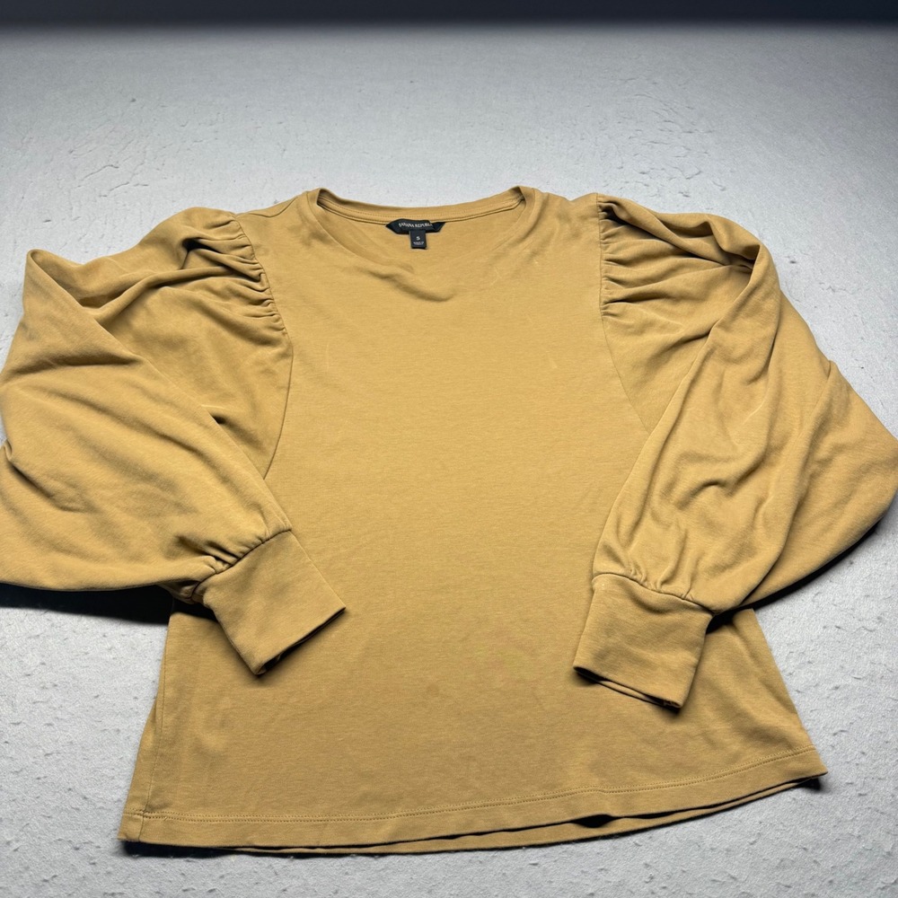 Banana Republic Top Womens S Tan Puff Sleeve Balloon Sleeve Cotton Crew 0289